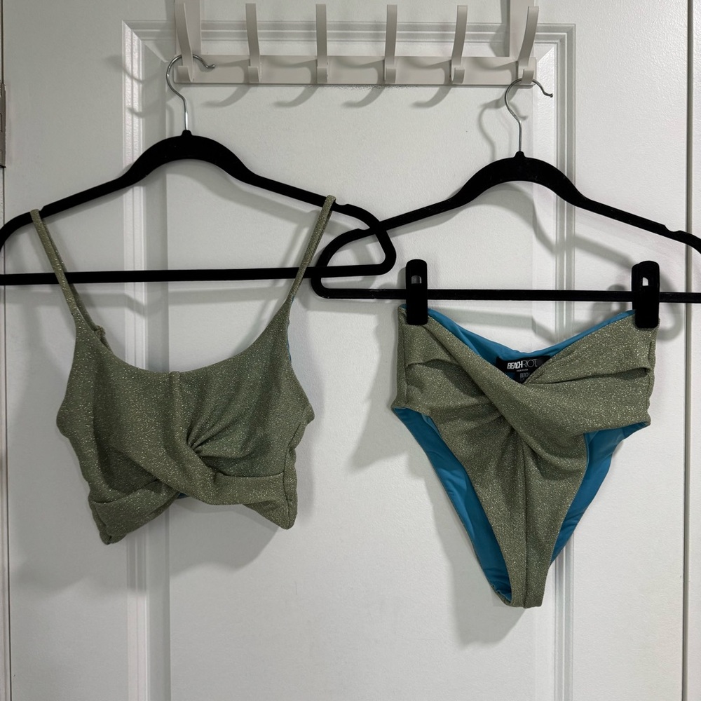 Beach Riot Bikini Kenzie Top & Zuri Bottoms Beryl Green Shimmer Size Small - Picture 5 of 12